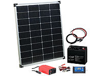 revolt Solaranlagen-Set: Laderegler, Wechselrichter, 110-W-Solarpanel, Akku
