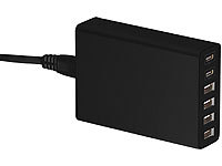 revolt 6-Port-USB Type C-Netzteil 50W, Smart Power, 4x USB & 2x USB-C, 10A; Mehrfach-USB-Netzteile für Steckdose Mehrfach-USB-Netzteile für Steckdose 