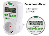 revolt Steckdose mit Helligkeits-gesteuertem Countdown-Timer und LCD-Display; Digitale Zeitschaltuhren 