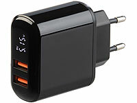 revolt 2-Port-USB-Netzteil mit 2x USB-A, Quick Charge & Display, 18W, schwarz