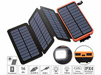 revolt Solar-Powerbank mit faltbarem 8-W-Solarpanel, LED-Lampe, 16 Ah, 2,1 A