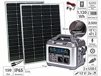 revolt Powerstation & Solar-Generator + 2x 150-W-Solarmodul, 1120 Wh, 1.200 W; Solarpanels, Solarpanels faltbar Solarpanels, Solarpanels faltbar 