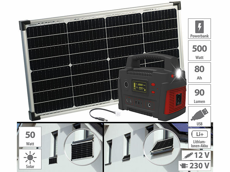 ; 2in1-Solar-Generatoren & Powerbanks, mit externer Solarzelle 