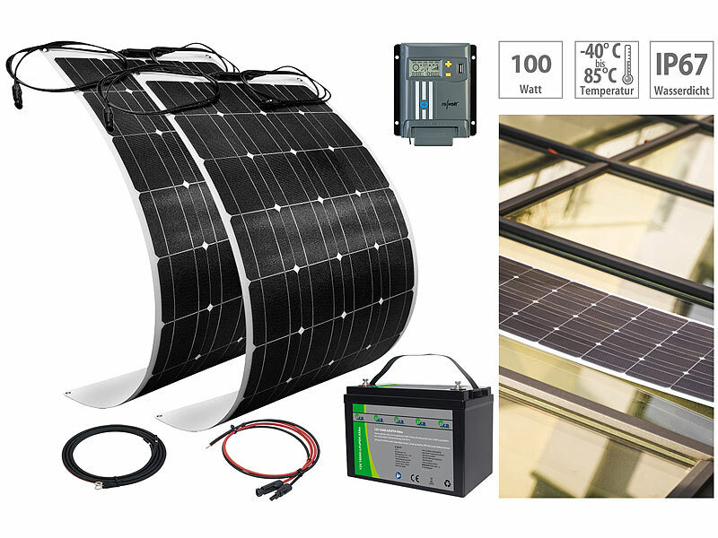 revolt Solaranlagen-Set: MPPT-Laderegler, 100 Watt-Solarmodule und