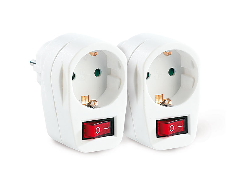revolt Stromspar-Steckeradapter mit Netzschalter für Schuko, 2er-Set; USB-Steckdose 