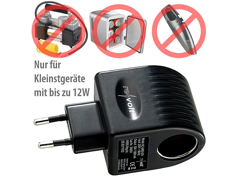 revolt Mini-Spannungswandler von 230 auf 12 Volt, 1 A / 12 Watt,  Steckversion