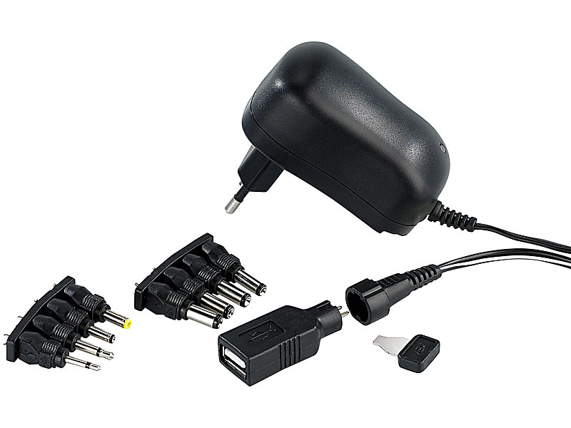 revolt Universal-Schaltnetzteil 1.000 mA, umschaltbar 3 12 Volt, 9 Adapter