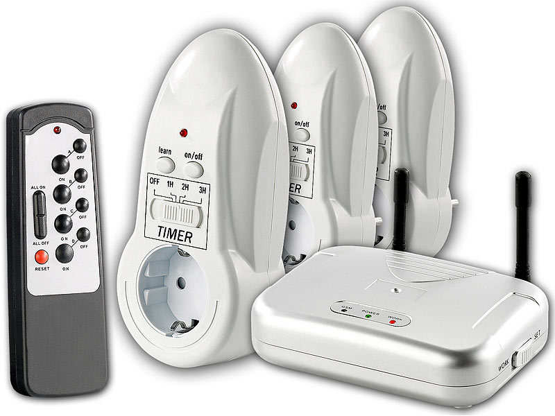 revolt Funksteckdosen mit Steuerung per Handy, 3er-Set (refurbished); Steckdose mit Fußschalter 