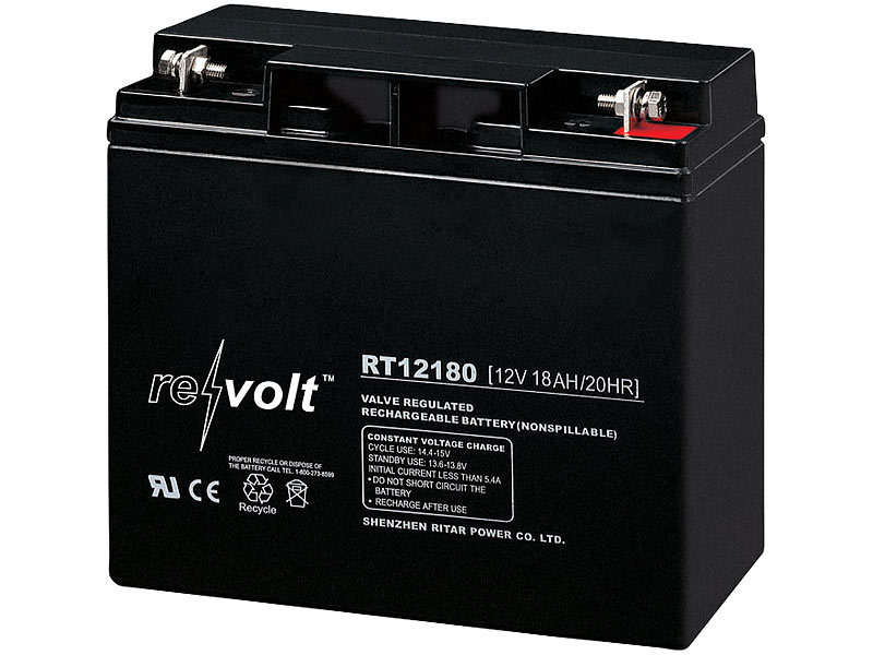 revolt Wartungsfreie Blei-Batterie mit 12 Volt, 18 Ah, M5