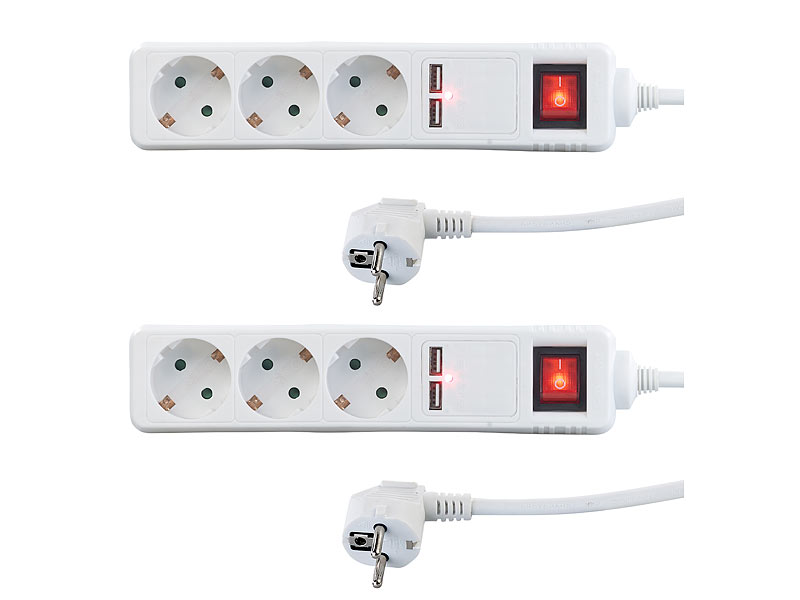 revolt Mehrfachstecker: 3-fach-Steckdose mit LED-Nachtlicht, 1x USB A QC,  1x USB C PD, schwarz (Tischsteckdosen)