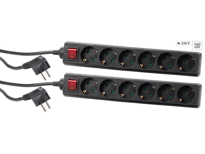 ; Steckdosenleisten einzeln schaltbar, Steckdosenleisten zur Eckmontage mit 2 USB-Ports und LED-Licht 