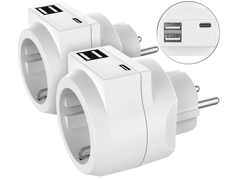 revolt 2er-Set 3in1-Steckdosen mit USB Typ C & 2x USB Typ A