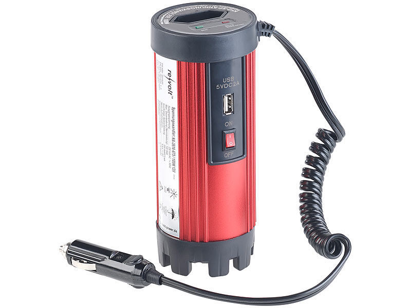 revolt Kfz-Spannungswandler 100 W, 230 V AC, 5 V USB, Peakpower 200 W