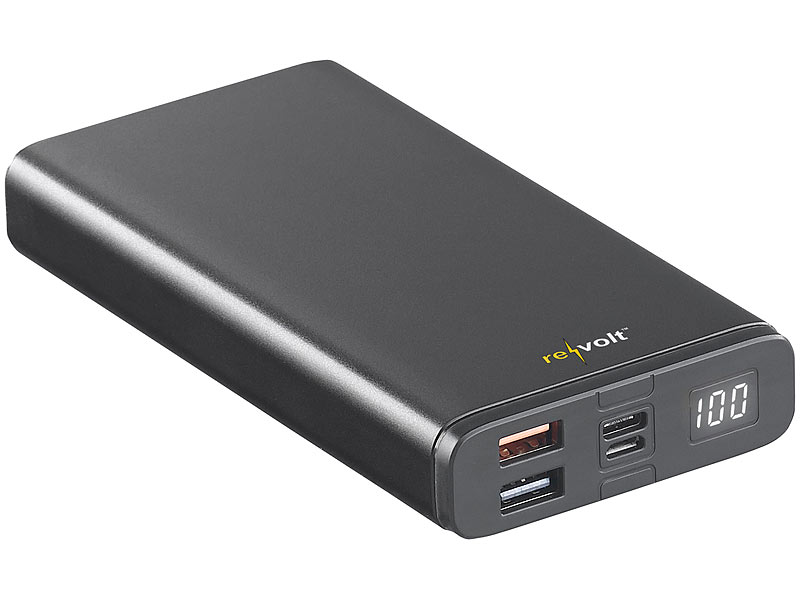 revolt Powerbank mit Quick Charge 3.0 und USB Typ C PD, 20.000 mAh