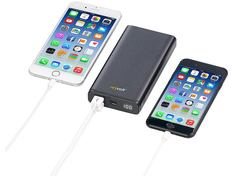 revolt Powerbank 12V Ausgang: Kompakte USB-Powerbank mit 20.000 mAh, USB-C  PD, QC 3.0, 3 A, 65 W (Notebook Powerbank, Powerbank 12Volt, Ladestation)