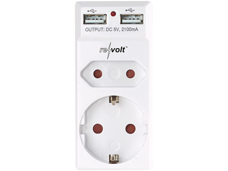 revolt 2er-Set 2-fach-Steckdosen und 2-fach-USB-Netzteile, 2,1 Ampere