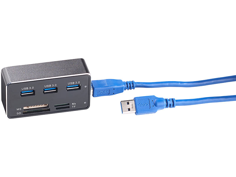 revolt USB-3.0-Hub mit 3 Ports und Multi-Kartenleser für SD, microSD, MS &  M2