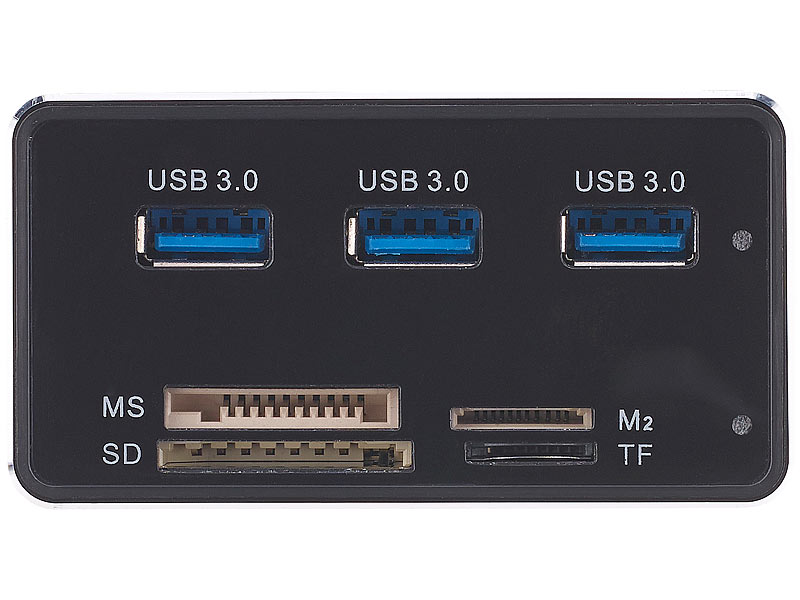 revolt USB-3.0-Hub mit 3 Ports und Multi-Kartenleser für SD, microSD, MS &  M2