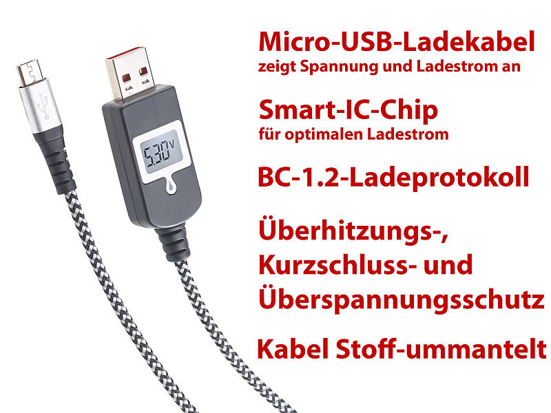 ; Adapter-Kabel Micro-USB auf USB Typ A mit Spannungs-Anzeige Adapter-Kabel Micro-USB auf USB Typ A mit Spannungs-Anzeige 