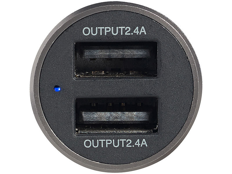 revolt Mini-Kfz-USB-Ladegerät mit 2 Ports, 12 & 24 V, 4,8 A, 24