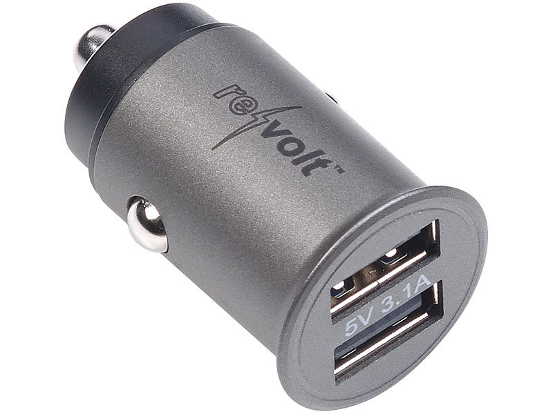 revolt Mini-Kfz-USB-Ladegerät mit 2 Ports, für 12/24 V, 3,1 A, 15