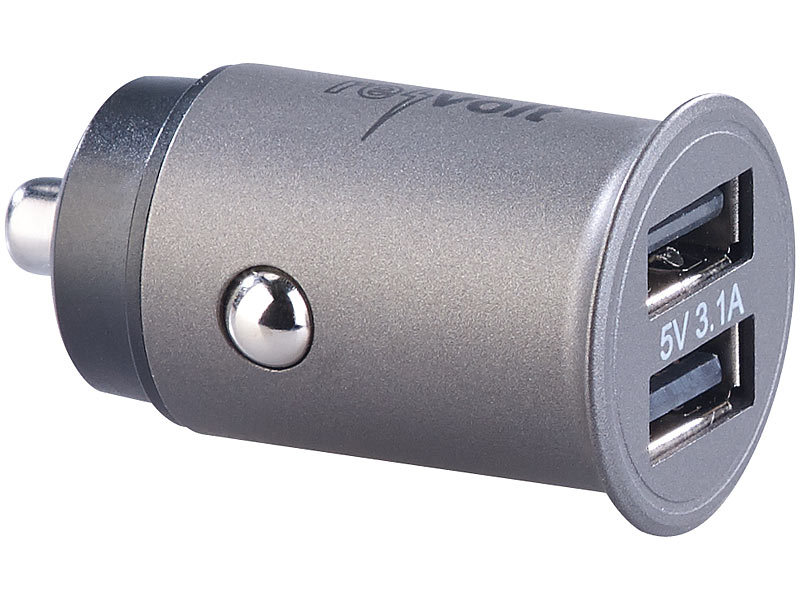 revolt 12V USB Adapter: Mini-Kfz-USB-Ladegerät mit 2 Ports, 12 & 24 V, 4,8  A, 24 Watt, Metall (USB Adapter Kfz, 12 Volt USB Adapter