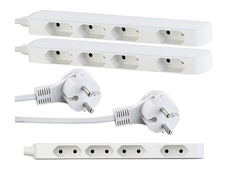 revolt 2er-Set extraschmale 4-fach-Steckdosenleiste für Eurostecker, 2.300 W