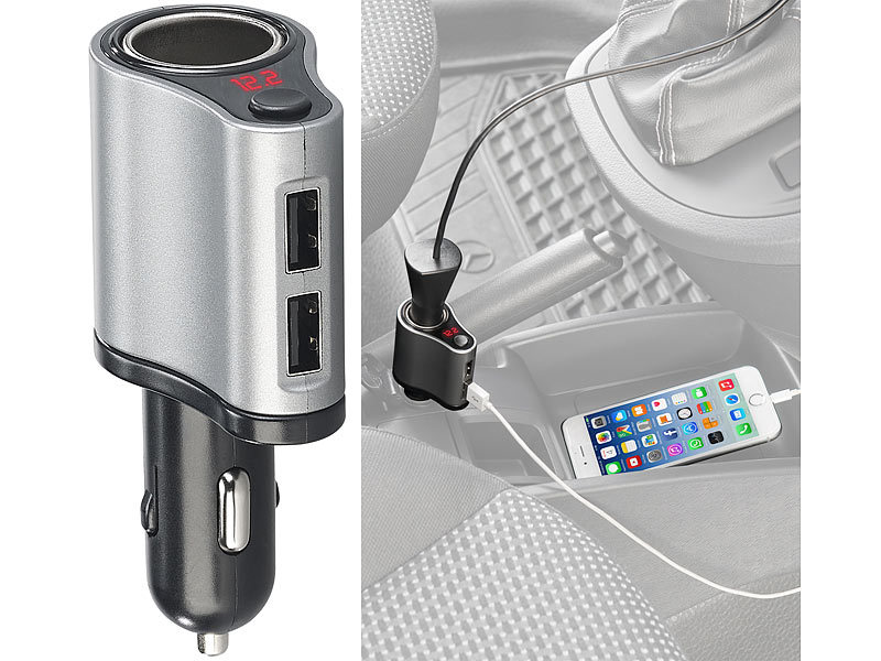 Kaufe Auto-Ladegerät für Zigarettenanzünder, Smartphone, USB-Adapter, Handy- Ladegerät, Dual-USB-Digitalanzeige, Voltmeter, schnelles Aufladen