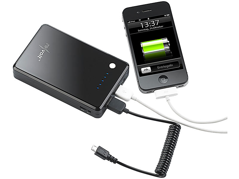 Revolt Powerbank mit 8100 mAh für iPod, iPhone, Handy, Player; USB Solar Powerbanks USB Solar Powerbanks 