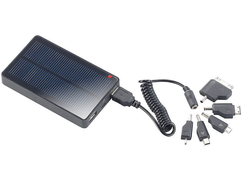 revolt Solar-Powerbank mit 4.000mAh für iPad, iPhone, Navi, Smartphone; USB-Powerbanks USB-Powerbanks 