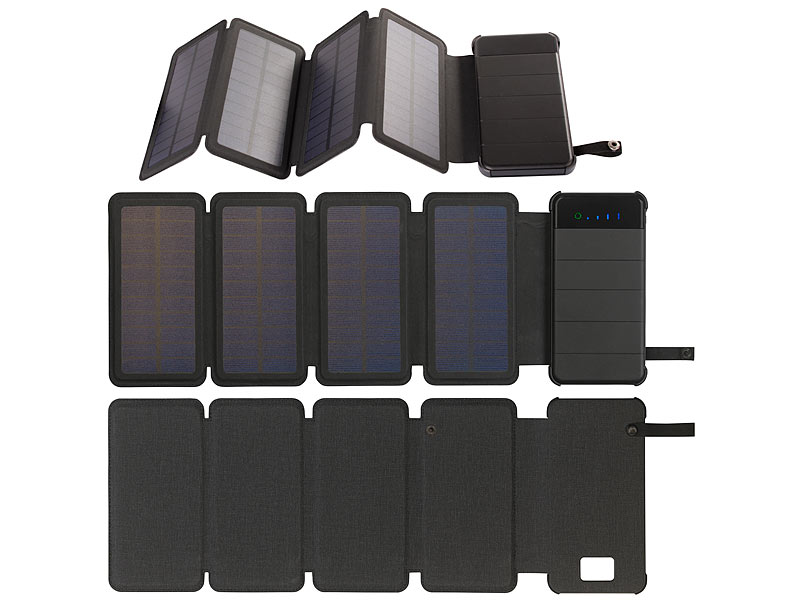 ; USB-Solar-Powerbanks, 2in1-Hochleistungsakkus & Solar-Konverter mit modifizierter Sinuswelle 