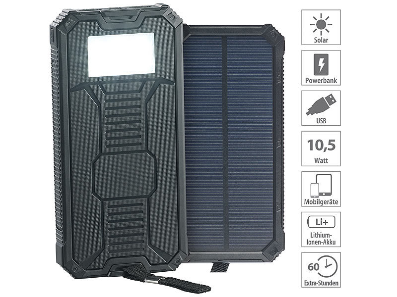 ; USB-Solar-Powerbanks, 2in1-Hochleistungsakkus & Solar-Konverter mit modifizierter Sinuswelle USB-Solar-Powerbanks, 2in1-Hochleistungsakkus & Solar-Konverter mit modifizierter Sinuswelle 