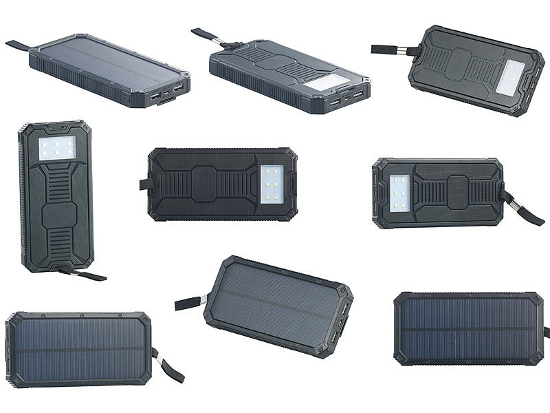 ; USB-Solar-Powerbanks, 2in1-Hochleistungsakkus & Solar-Konverter mit modifizierter Sinuswelle USB-Solar-Powerbanks, 2in1-Hochleistungsakkus & Solar-Konverter mit modifizierter Sinuswelle 