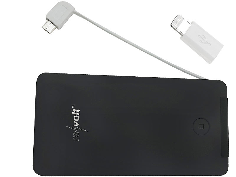 revolt Powerbank Mini: Powerbank im Kreditkarten-Format, 5.000 mAh, 2  USB-Ports, 2,4 A, 12 W (Powerbank im Kreditkartenformat)