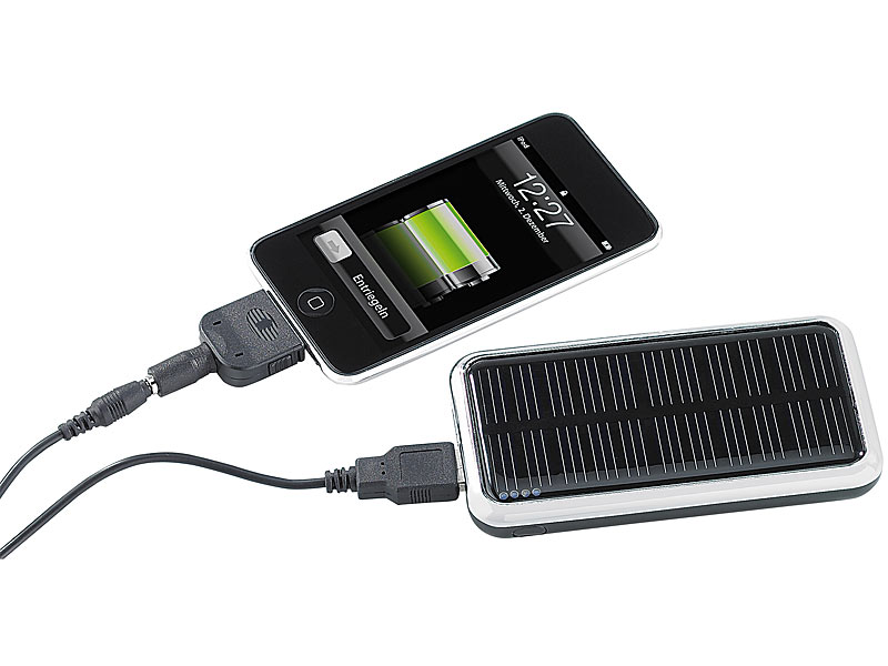 revolt Solar-Powerbank (3.000 mAh) für iPhone, Handy & USB-Geräte; USB-Powerbanks USB-Powerbanks 