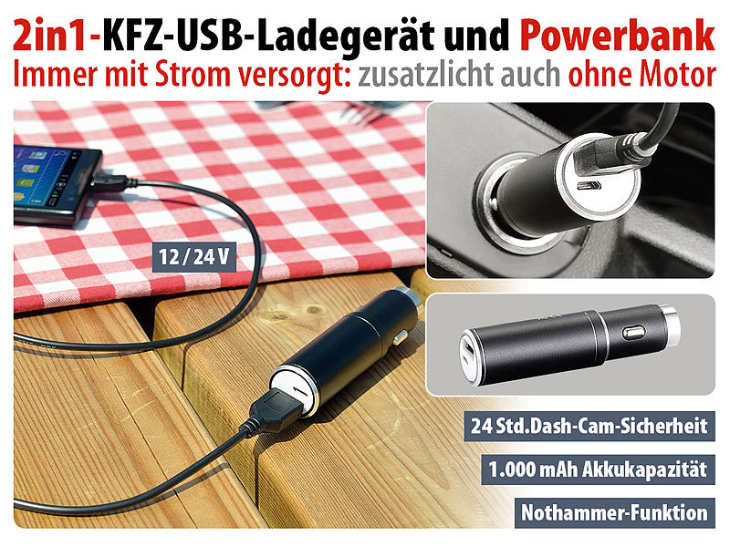 revolt USB Autoadapter: Kfz-USB-Ladegerät mit 2 Ports, für 12/24