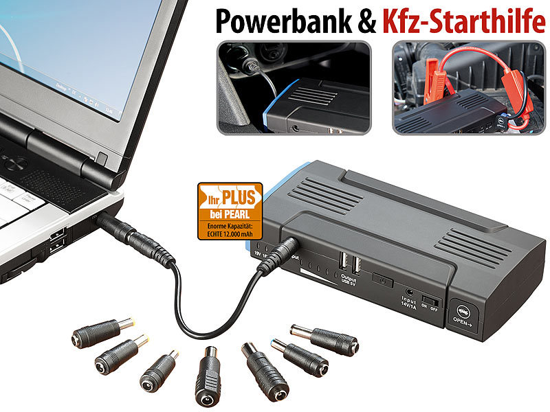 revolt Laptop Powerbank: Notebook-Powerbank mit Kfz-Starthilfe