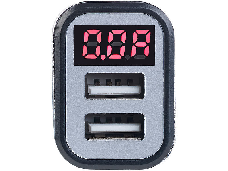 revolt Kfz-USB-Ladegerät mit Spannungswarner, LED-Display, 2x USB, 3,1 A