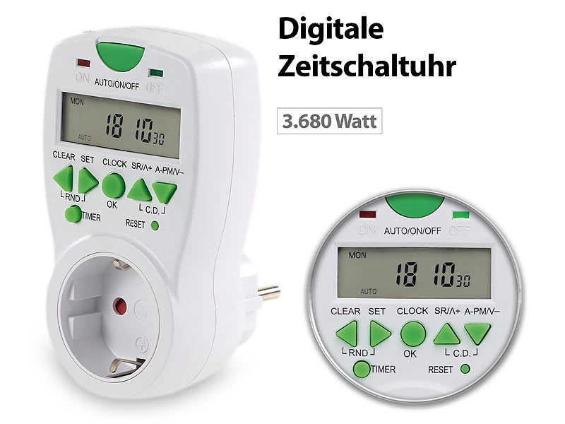 revolt Zeitschalter: 2er-Set Digitale Zeitschaltuhren mit 180° rotierbarem  LCD-Display (Steckdose mit Timer)