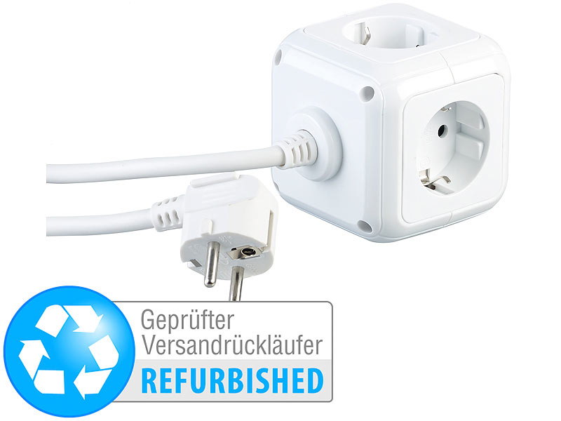 revolt 4-fach-Steckdosen-Würfel mit 2 USB-Ladeports, Versandrückläufer