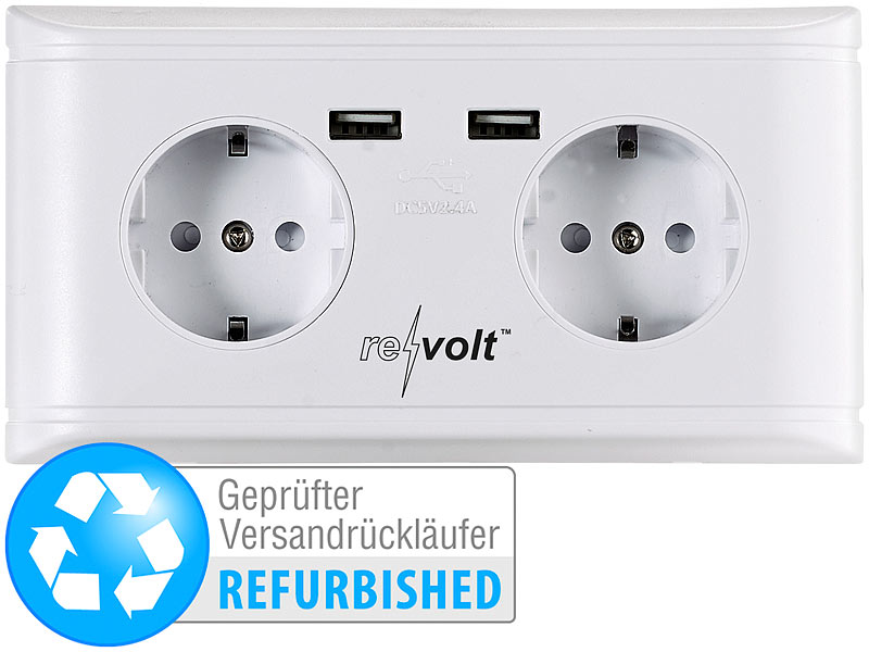 revolt Steckdosenadapter 2 fach: 2-fach-Steckdose und 2-fach-USB-Netzteil,  2,1 Ampere (2fach Steckdose)