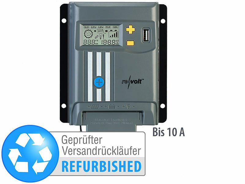revolt Laderegler mit Display: MPPT-Solarladeregler für 12/24-V-Batterie,  Versandrückläufer (Solarregler mit USB-Ladebuchse)