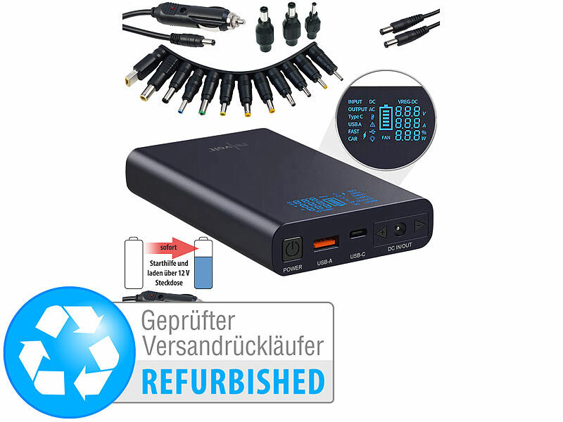 revolt Starthilfe 12 V: USB-Powerbank mit Kfz-Starthilfe, LED