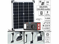 revolt Fensterbank-Solarkraftwerk: Powerstation mit 20-W-Modul, 88,8 Wh, 120W; Solarpanels faltbar, Solaranlagen-Set: Mikro-Inverter mit MPPT-Regler und Solarpanel Solarpanels faltbar, Solaranlagen-Set: Mikro-Inverter mit MPPT-Regler und Solarpanel 