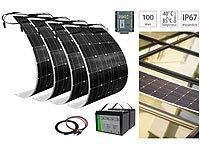 revolt Solaranlagen-Set: MPPT-Laderegler, 4x 100W-Solarmodul, 2 LiFePo4-Akkus; Solarpanels faltbar 