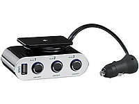 revolt 4-fach Kfz-Verteiler mit 1x USB & 3x 12V-Buchsen (refurbished); Kfz-USB-Netzteile mit 12-24-Volt-Zigarettenanzünder-Buchse