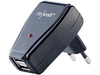 revolt 2-fach-USB-Netzteil für die Reise mit 2100mA  (f. iPad usw.); USB-Steckdosen 
