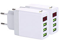revolt 2er-Set Intelligentes 3-Port-USB-Wandnetzteil mit LED-Display, 15,5 W; Mehrfach-USB-Netzteile für Steckdose Mehrfach-USB-Netzteile für Steckdose Mehrfach-USB-Netzteile für Steckdose 