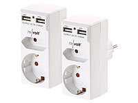 revolt 2er-Set 2-fach-Steckdosen und 2-fach-USB-Netzteile, 2,1 Ampere