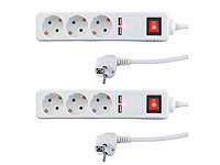 revolt 2er-Set 3-fach-Steckdosenleiste mit Netzschalter, 2 USB-Ports, 2,1 A